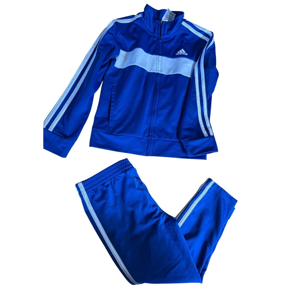 Adidas blue white three stripes tracksuit youth‎ two piece set